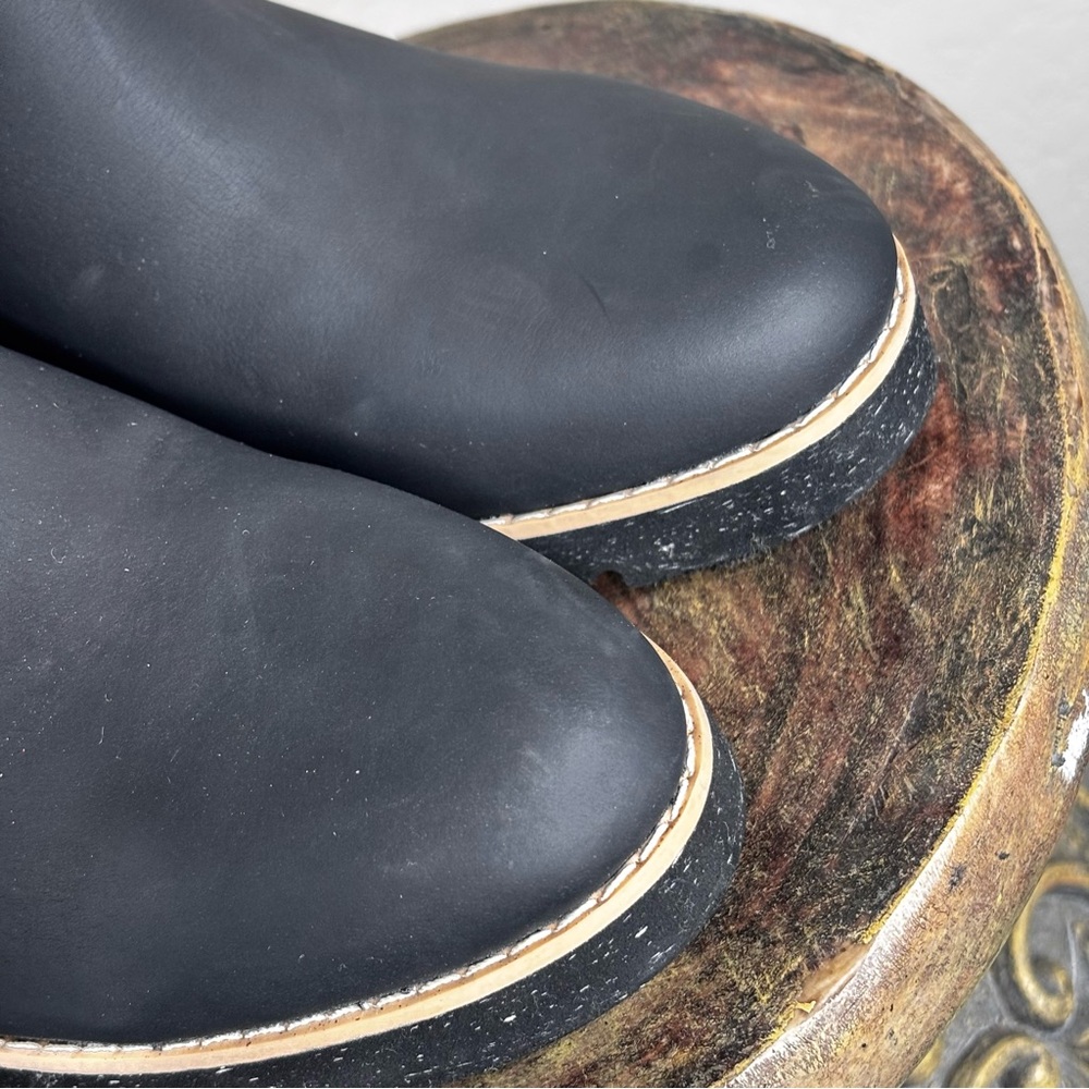 New Toms Black Leather/Suede Wedge Ankle Booties 1” Platform Lug Sole Size 7.5M - Picture 9 of 15